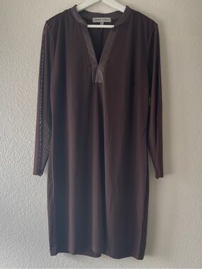 Absolutely Famous Chocolate Brown Long-Sleeve Shift Dress, XL